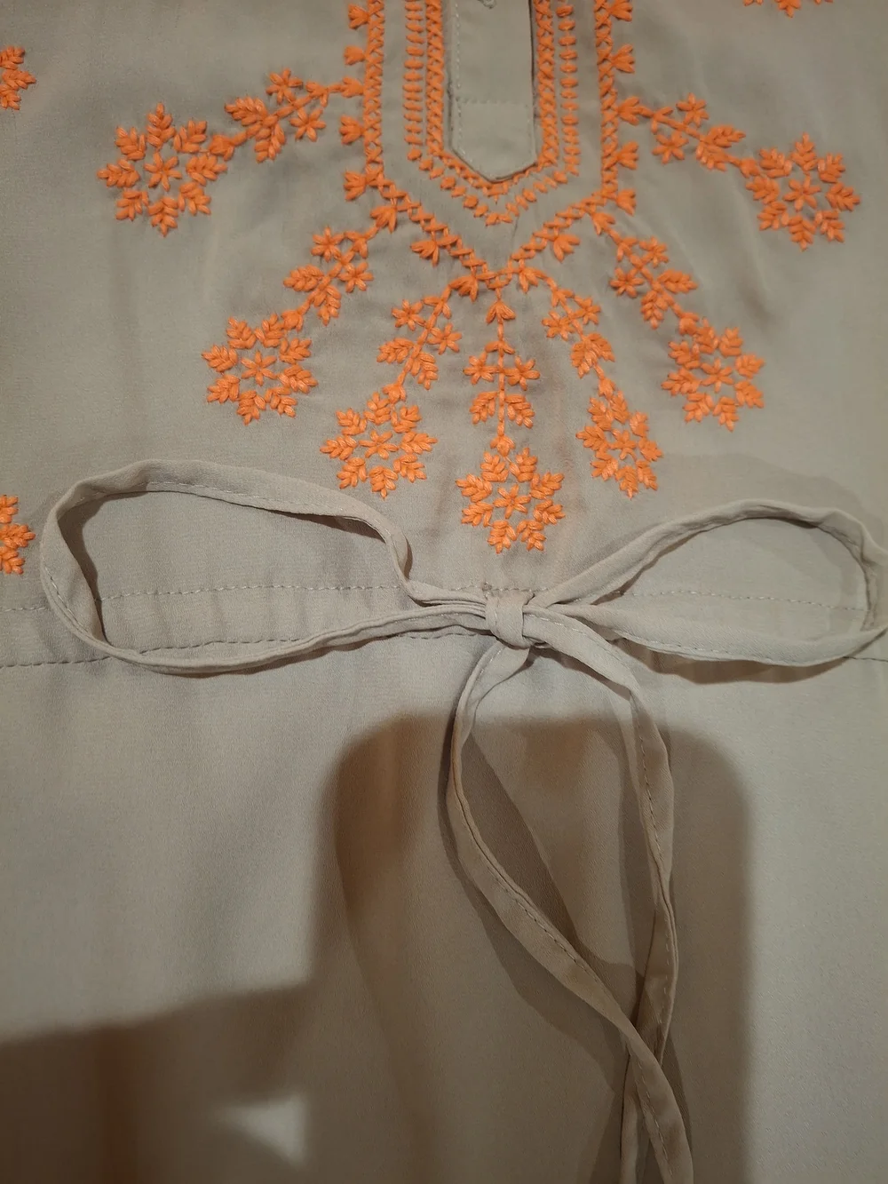 Esley Taupe Dress with Bright Embroidered Accents